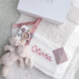 Baby Girl Bunny & White Blanket 3-Piece Gift Set - Personalise Me