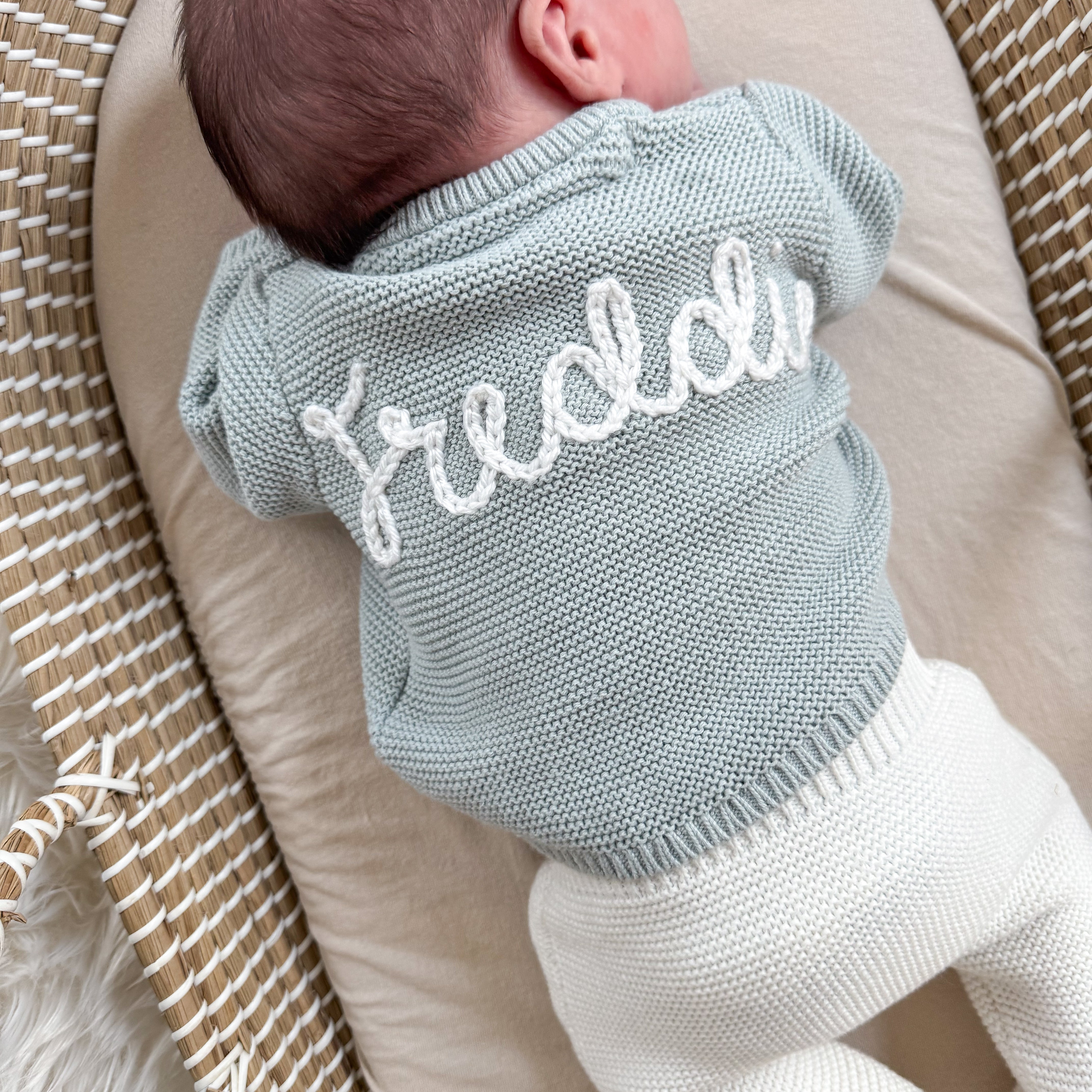Newborn Knitted Cardigan - Hand Embroidered Name - Personalise Me