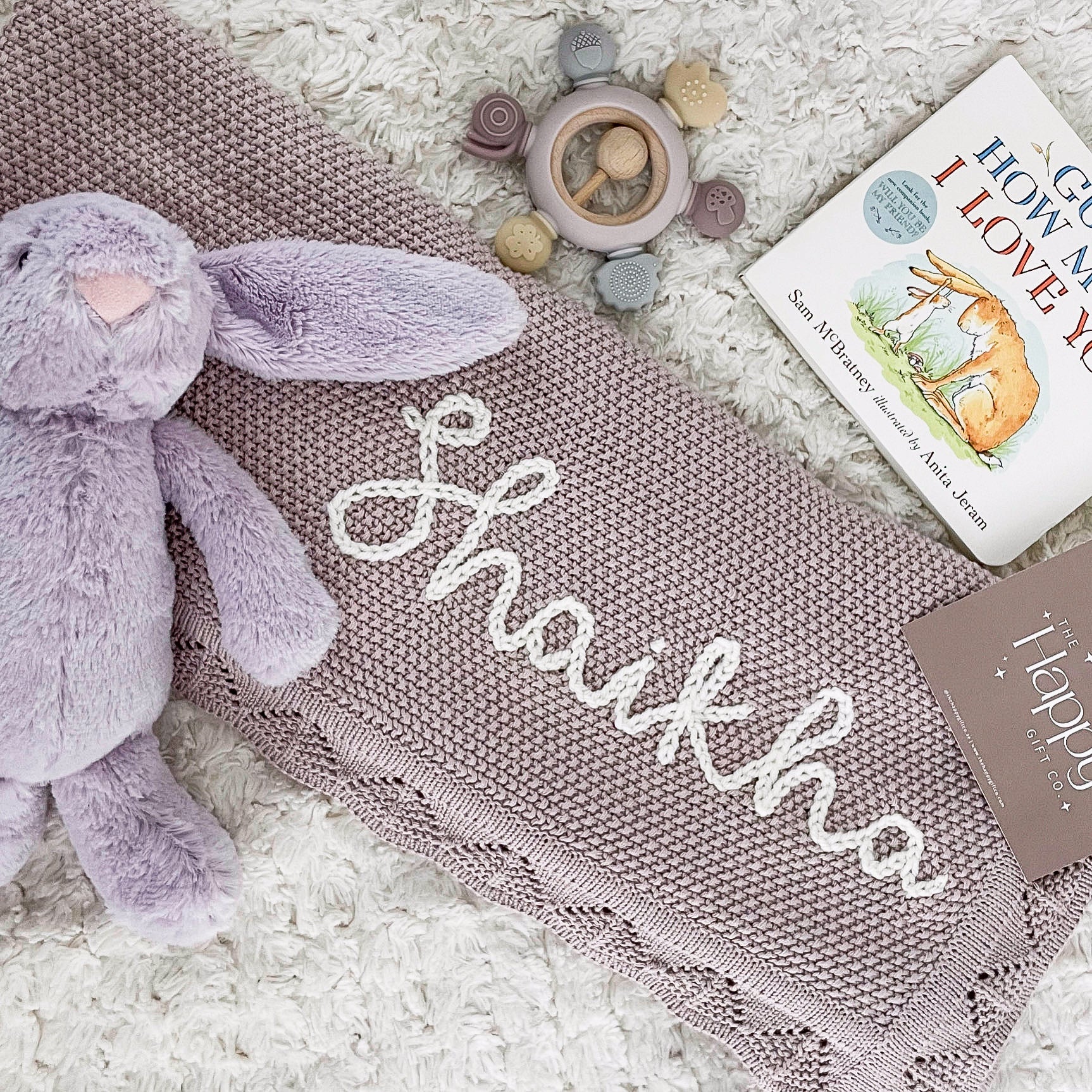 Knitted Cotton Baby Blanket Hand Embroidered - Personalise Me