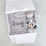 Baby Boy Grey Bunny & Blanket 3-Piece Gift Set - Personalise Me