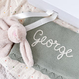 Knitted Cotton Baby Blanket Hand Embroidered - Personalise Me