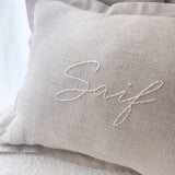 Linen Nursery Cushion Hand Embroidered - Personalise Me