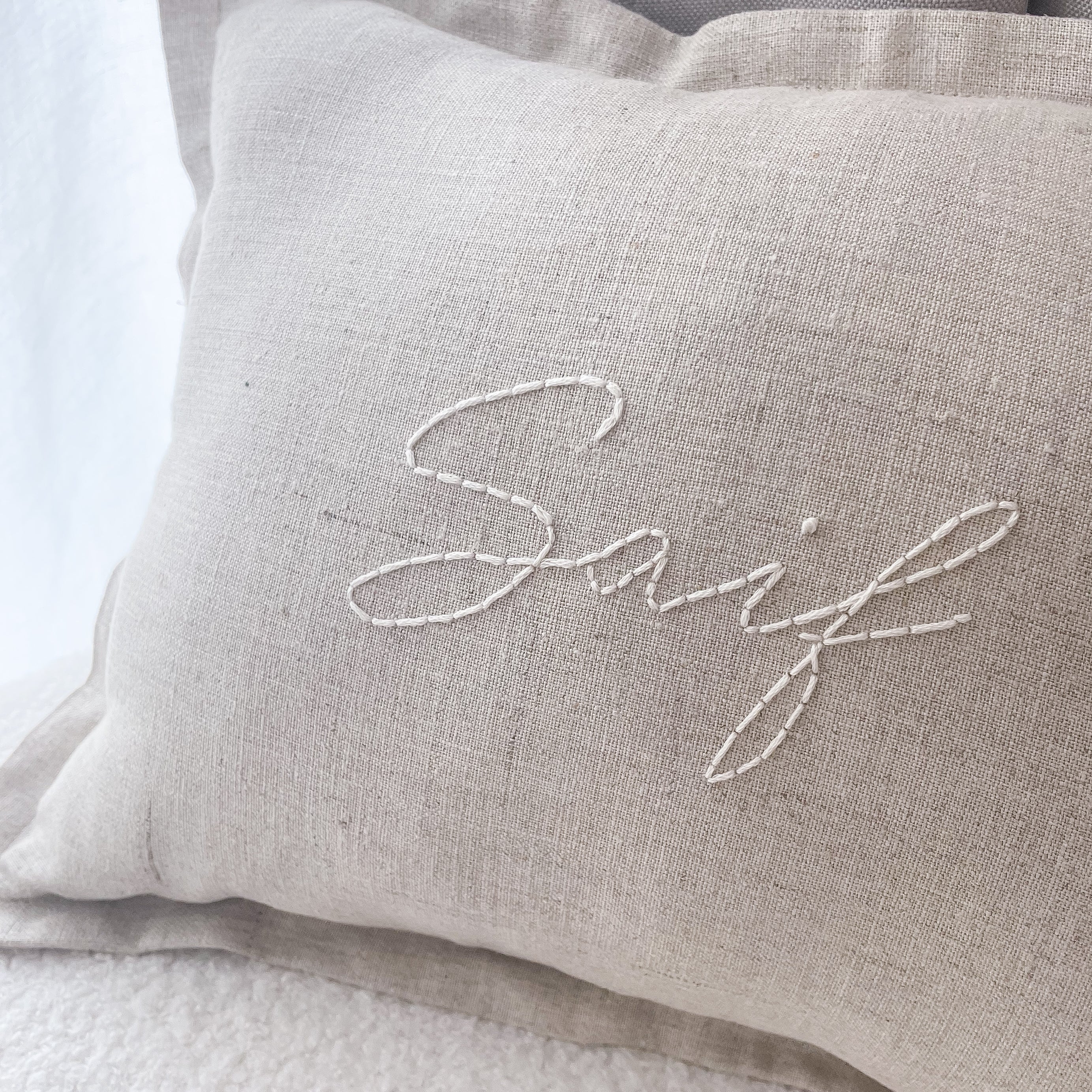 Linen Nursery Cushion Hand Embroidered - Personalise Me