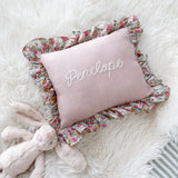 Soft Pink Linen Floral Frill Cushion - Personalise Me