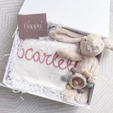 Baby Girl Bunny & White Blanket 3-Piece Gift Set - Personalise Me