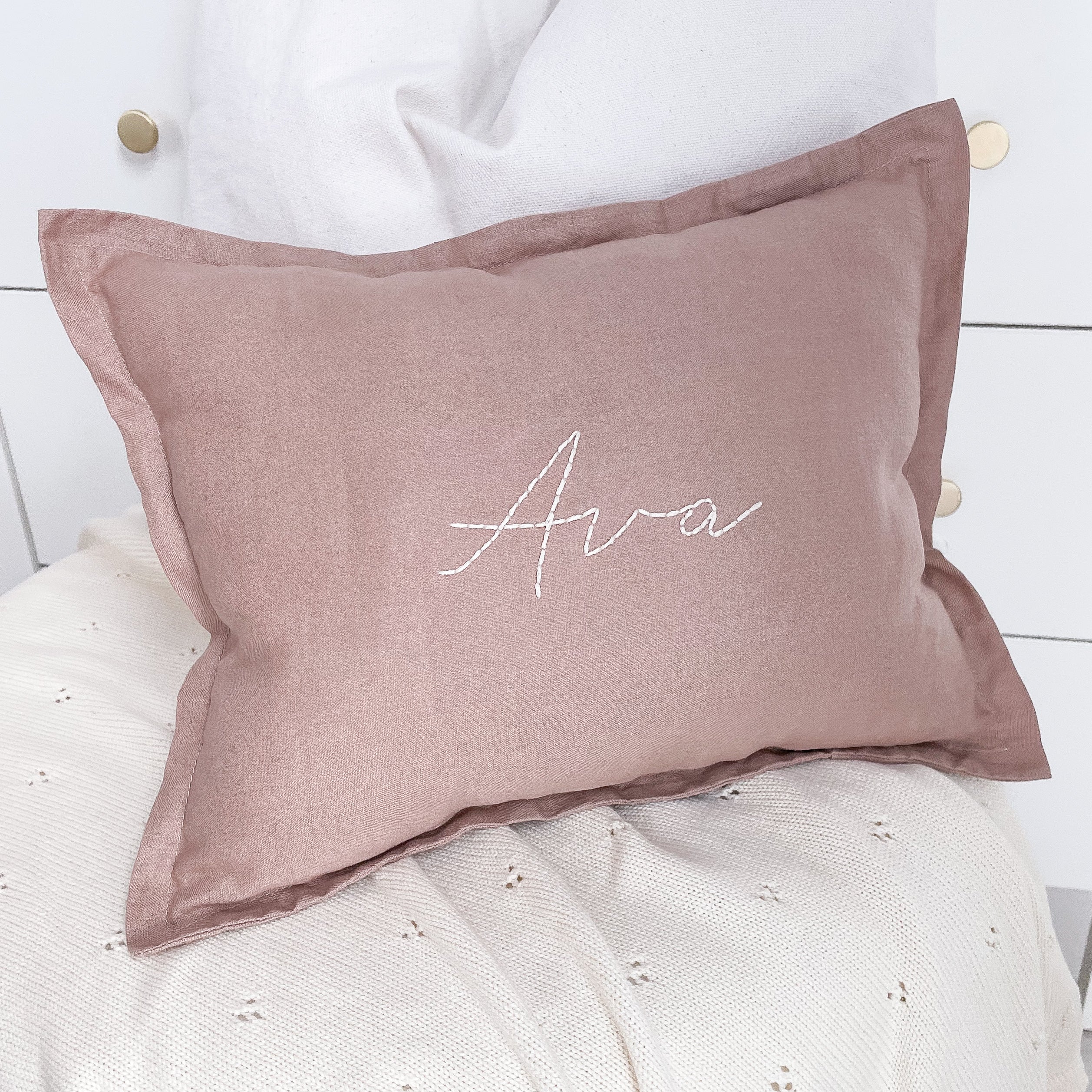 Linen Nursery Cushion Hand Embroidered - Personalise Me